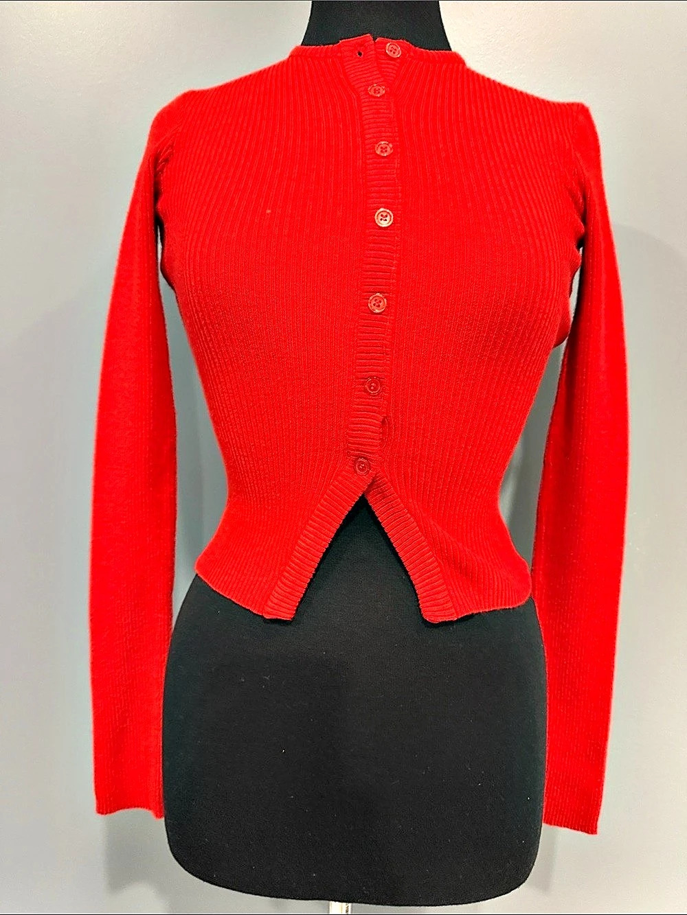 Princess Polly Red Ribbed Button-Front Cardigan Size Medium Like New